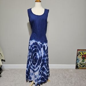 Vasna Desire Blue White Tie Dye Maxi Dress Sleeveless Size 1X